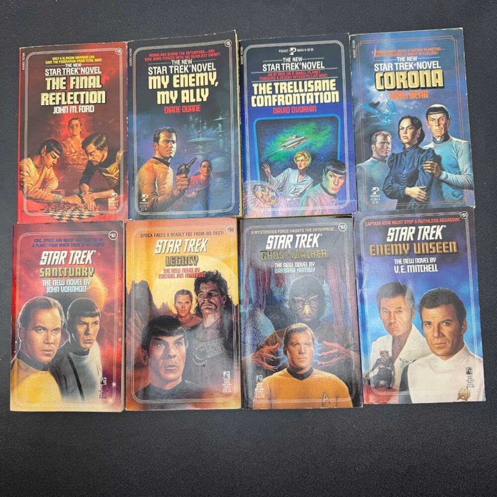 Lot of 8 Star Trek Pocket Books Numbered Series Novels #16, 18, 51, 53, 56 61